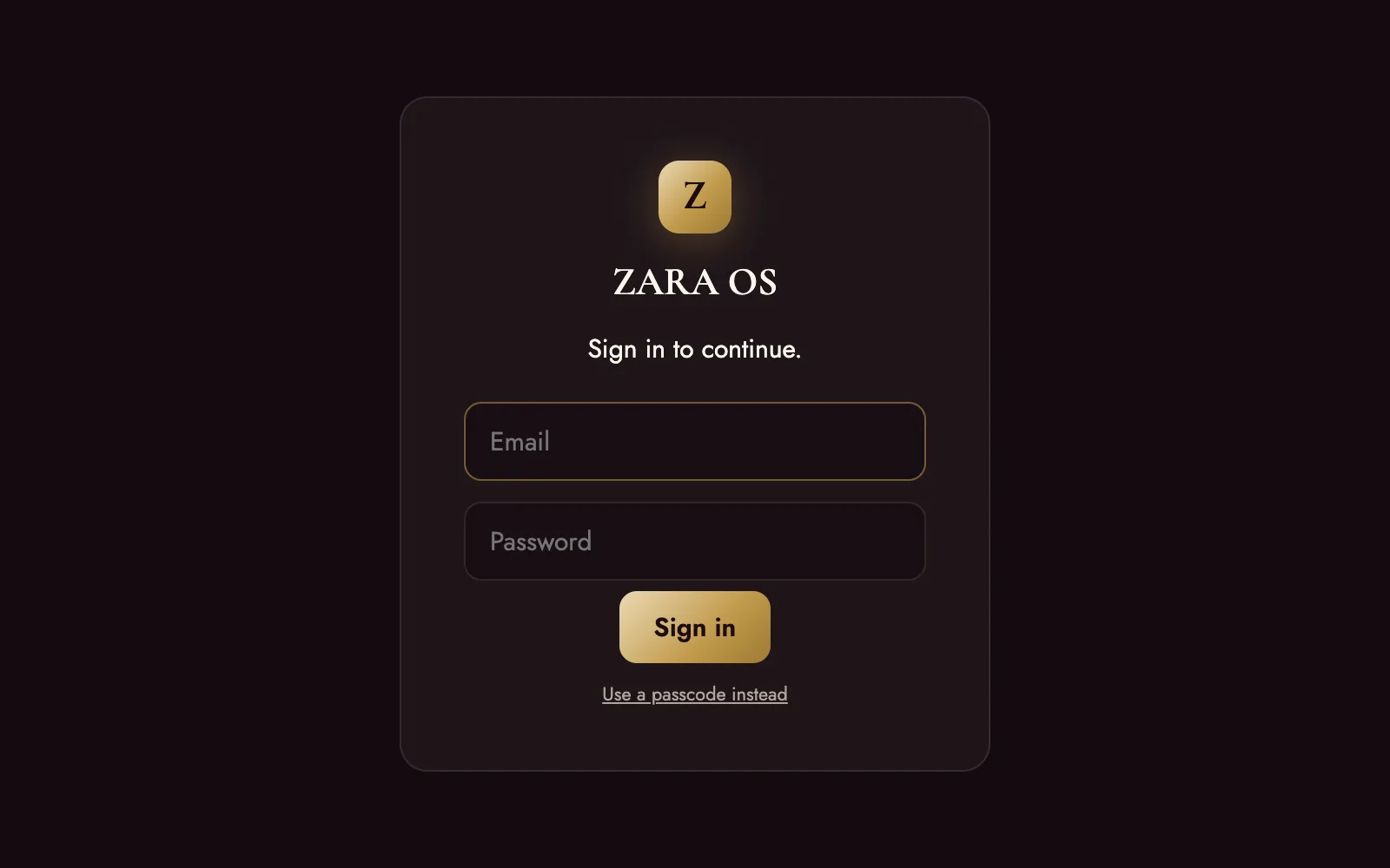 ZARA OS assistant interface